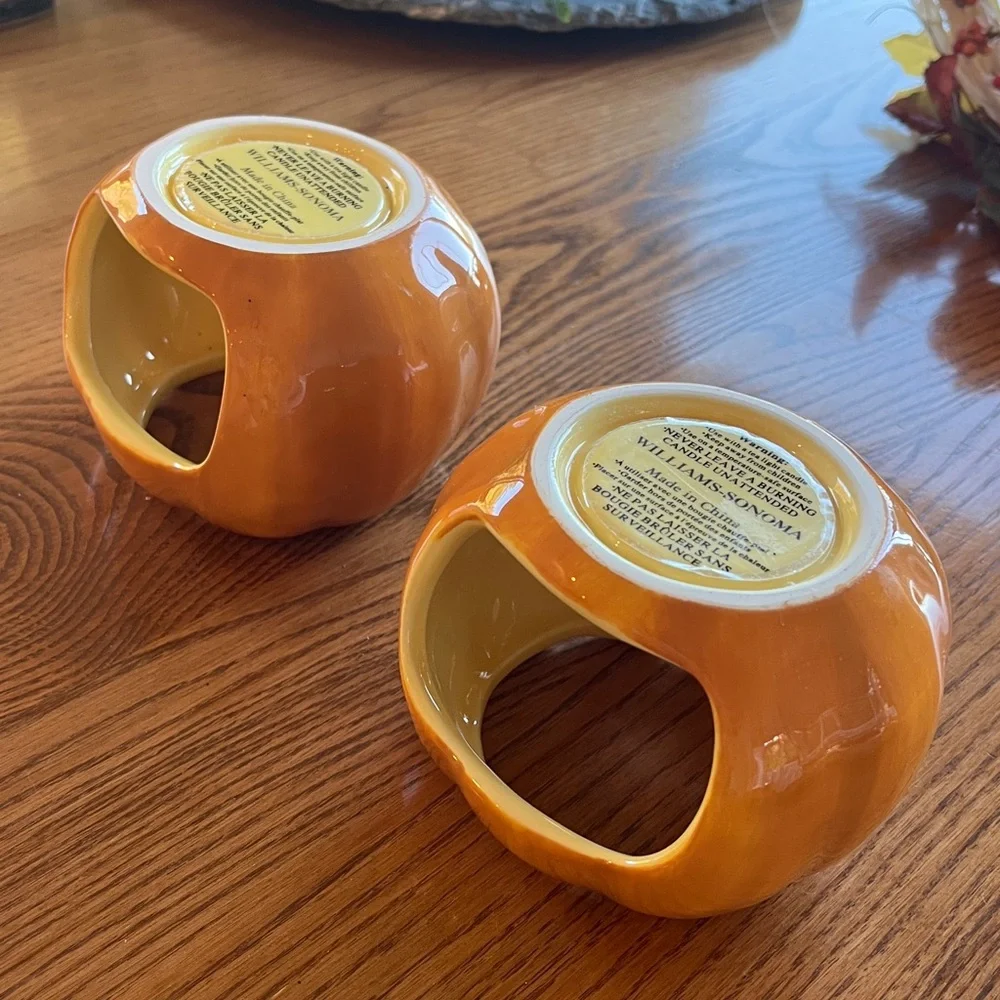 Williams Sonoma Jack O Lantern Candle Luminary Tealight Halloween 2 piece/pairy